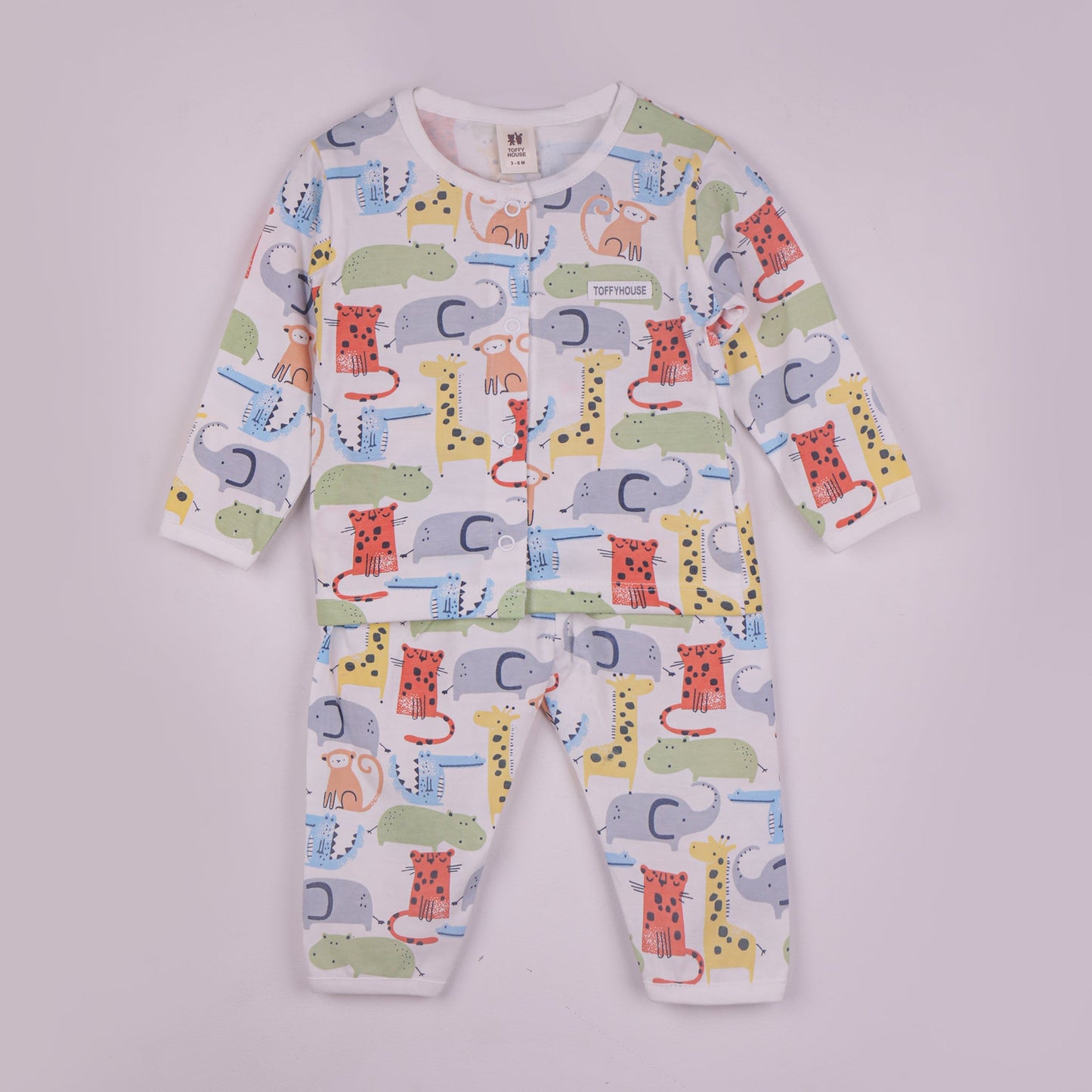 Toffyhouse Cotton Nightwear Set – Animal Print Full Sleeve T-Shirt & Pants for Kids