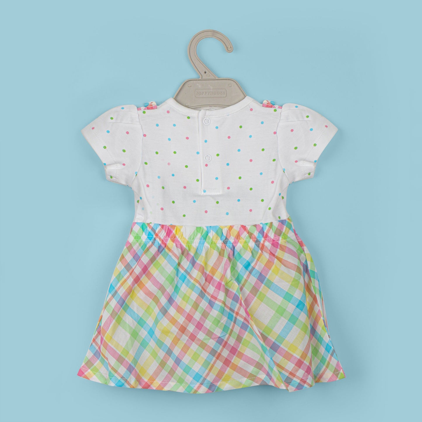 Toffyhouse Girls’ Multi-Color Checked Cotton Blend Teddy Bear Frock