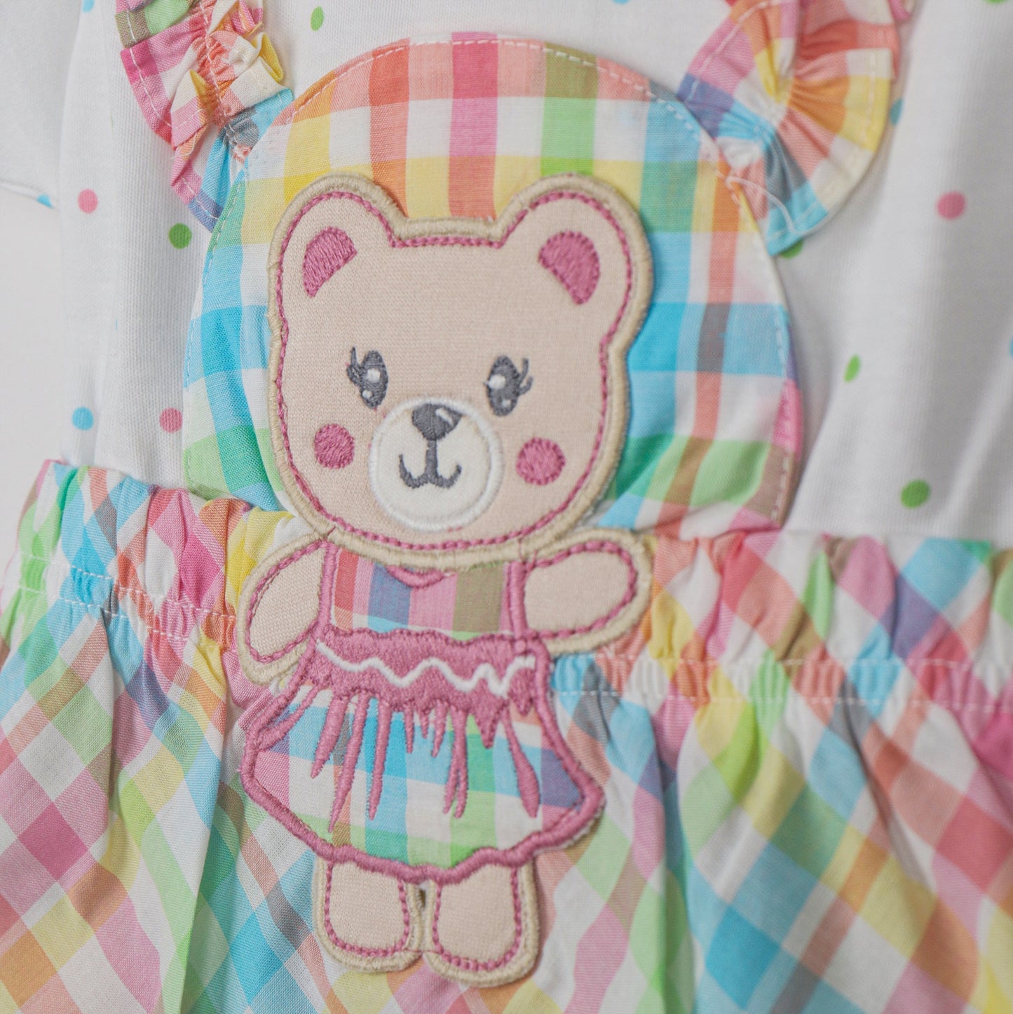 Toffyhouse Girls’ Multi-Color Checked Cotton Blend Teddy Bear Frock