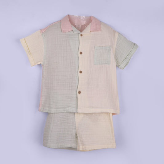 Toffyhouse Boys Cotton Shirt & Shorts Set  Polo Collar Shirt with Elastic Comfort Fit Shorts