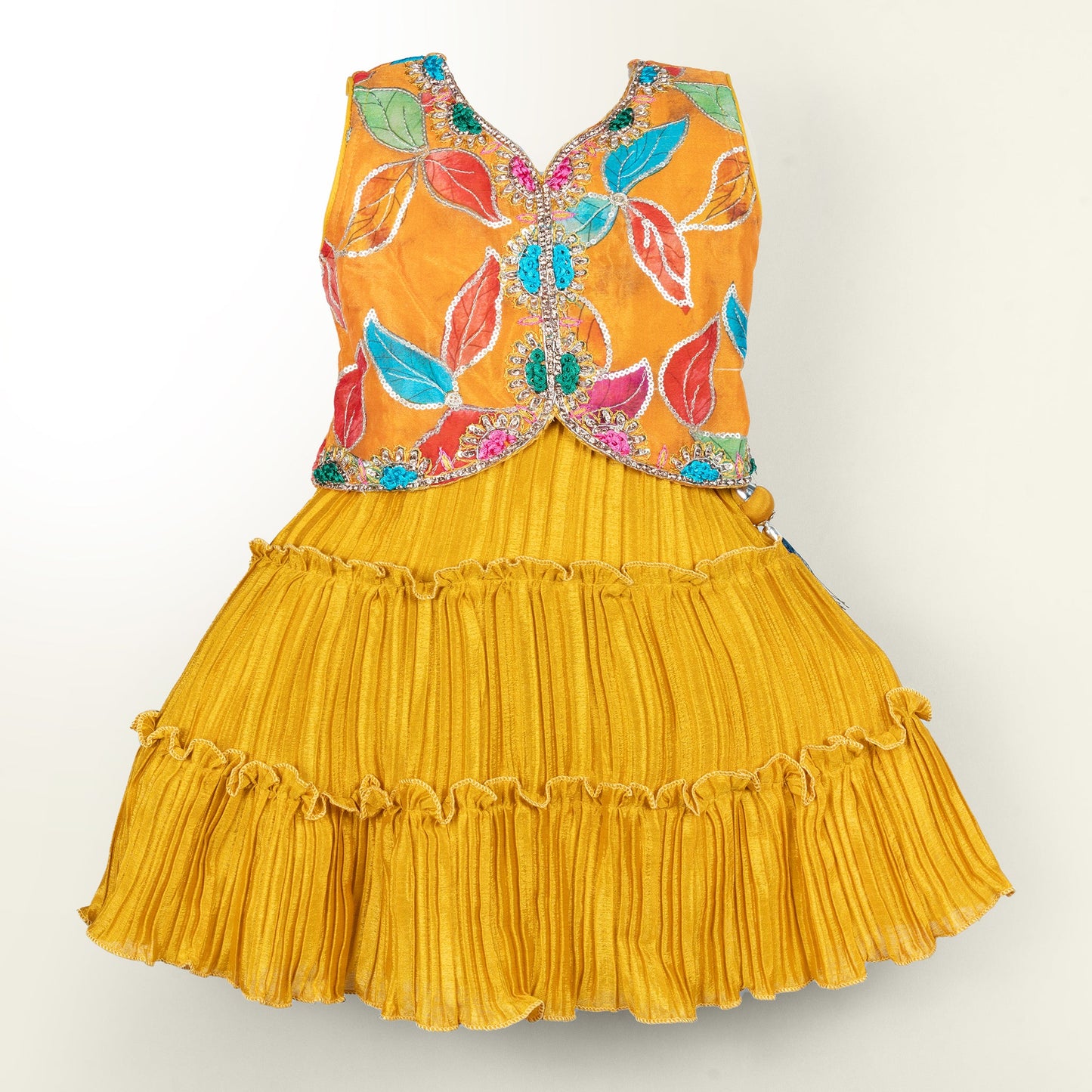 Sparkle & Shine: Girl Wear Multicolor Embroidered Choli & Flared Skirt for Party Glam