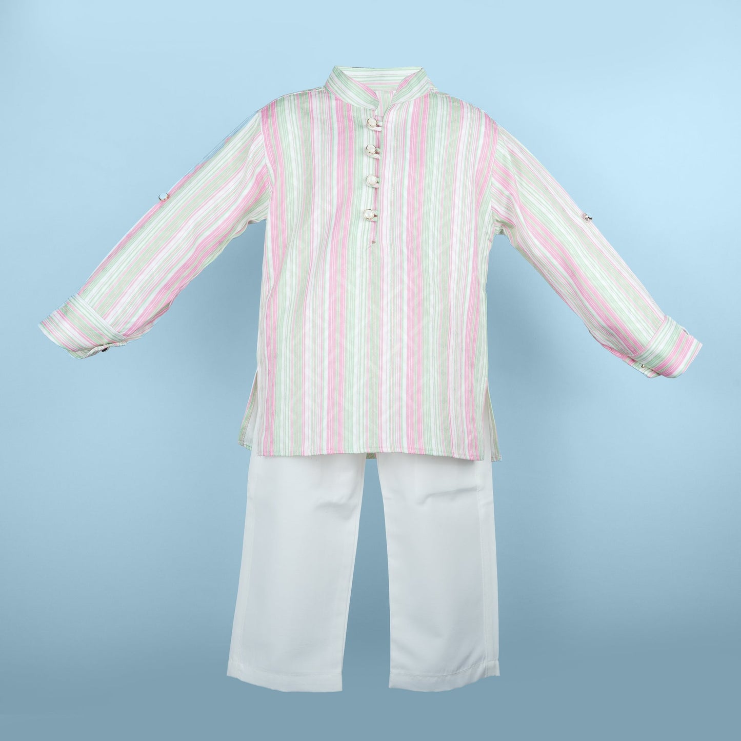 Tiny Tux Boys’ Festive Kurta Pyjama – Vibrant Multicolor Striped Design