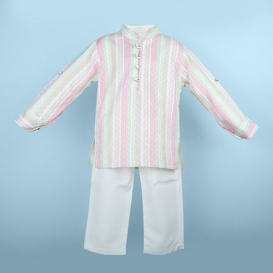 Tiny Tux Boys’ Festive Kurta Pyjama – Vibrant Multicolor Striped Design