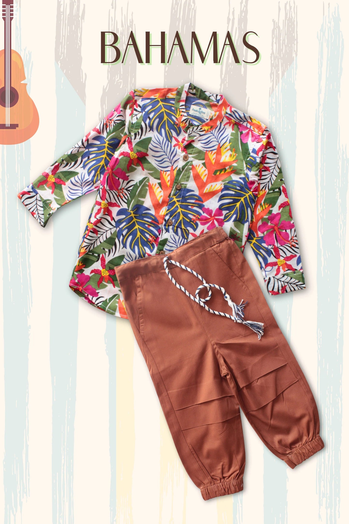 Trendy Trails: Peekaaboo Boys' Multi Color Shirt with Comfy Joggers for Fashion Fun