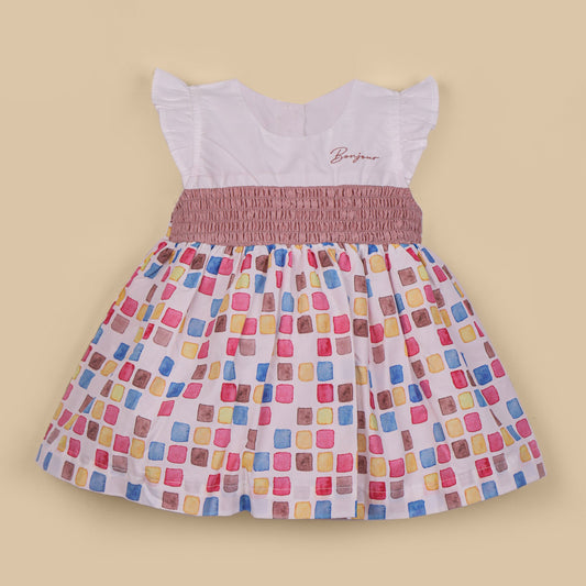 Bonjour Multi-Color Embroidered Cotton Frock – Perfect for Smart Casual & Festivals