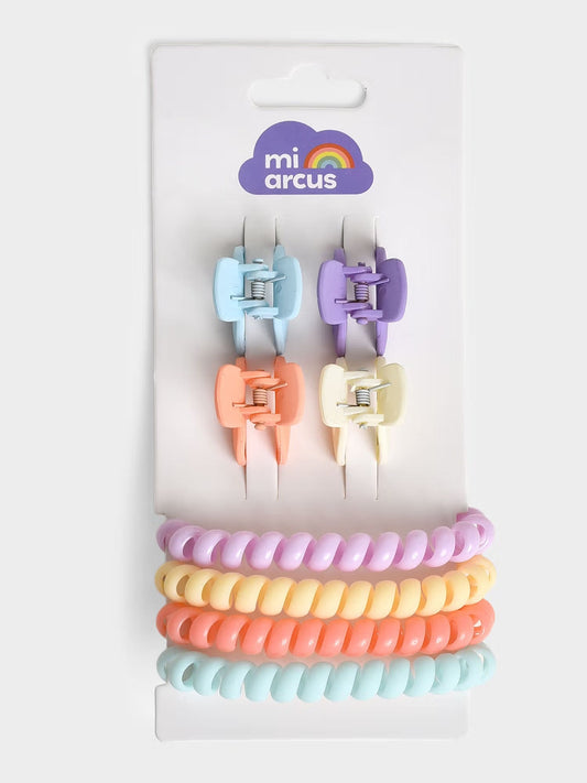 Bright Days Combo Set – Multi-Color Hair Claws & Hair Ties for Girls