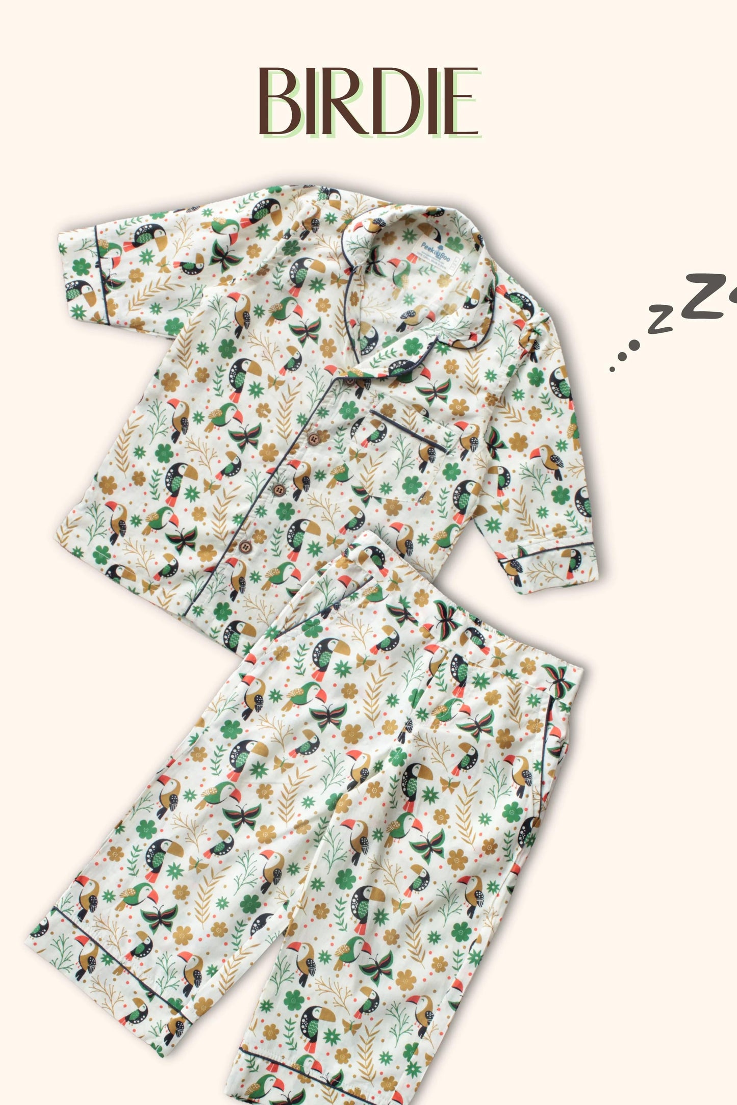 Peekaboo Soft Cotton Multi-Color Night Suit – Full Sleeve Polo Neck Pyjama Set