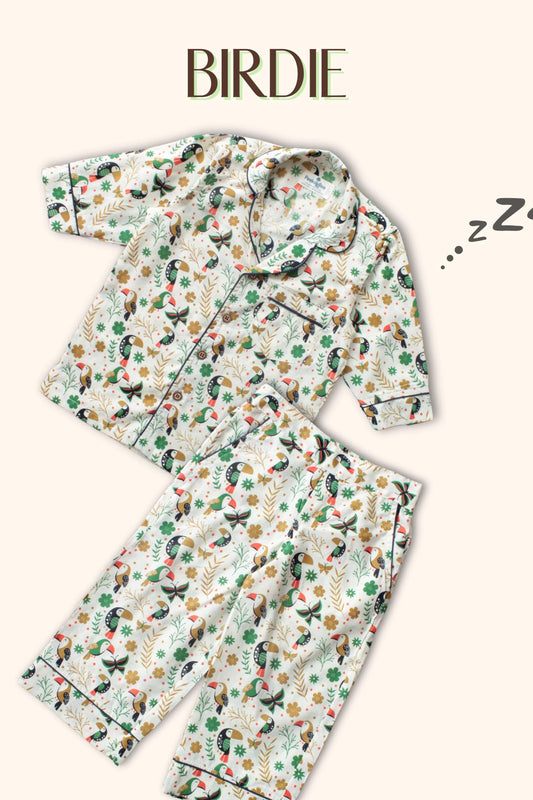 Peekaboo Soft Cotton Multi-Color Night Suit – Full Sleeve Polo Neck Pyjama Set