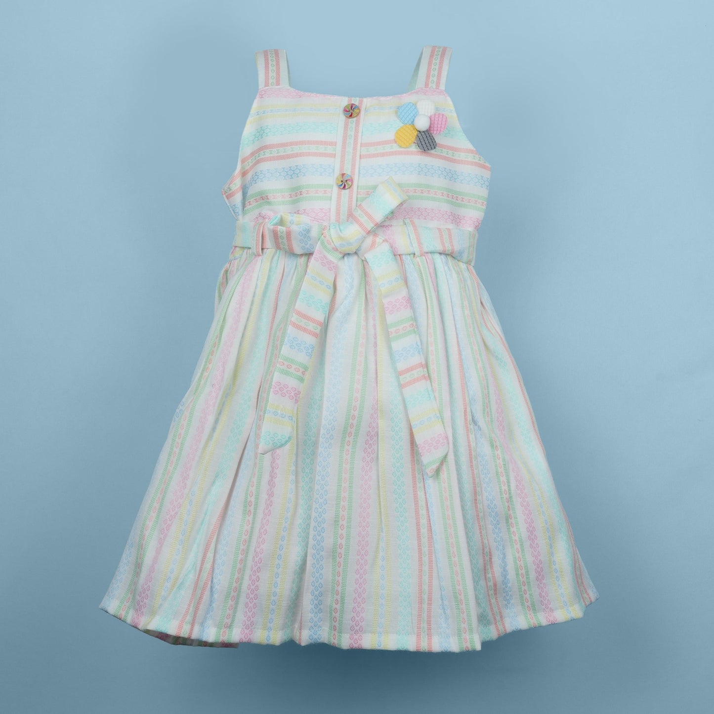 DW Girl's Multi-Color Square Neck AOP Frock (Singlet Sleeves)