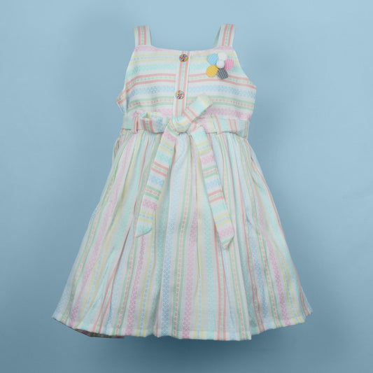 DW Girl's Multi-Color Square Neck AOP Frock (Singlet Sleeves)