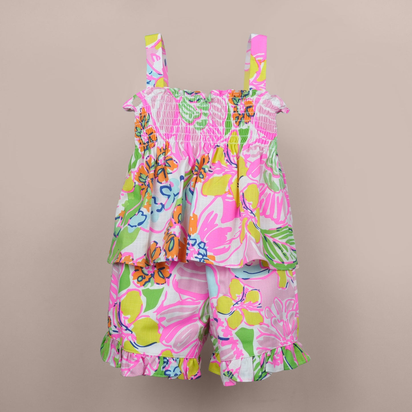 DW Girl's Multi-Color Shoulder Strap Top & Shorts Set