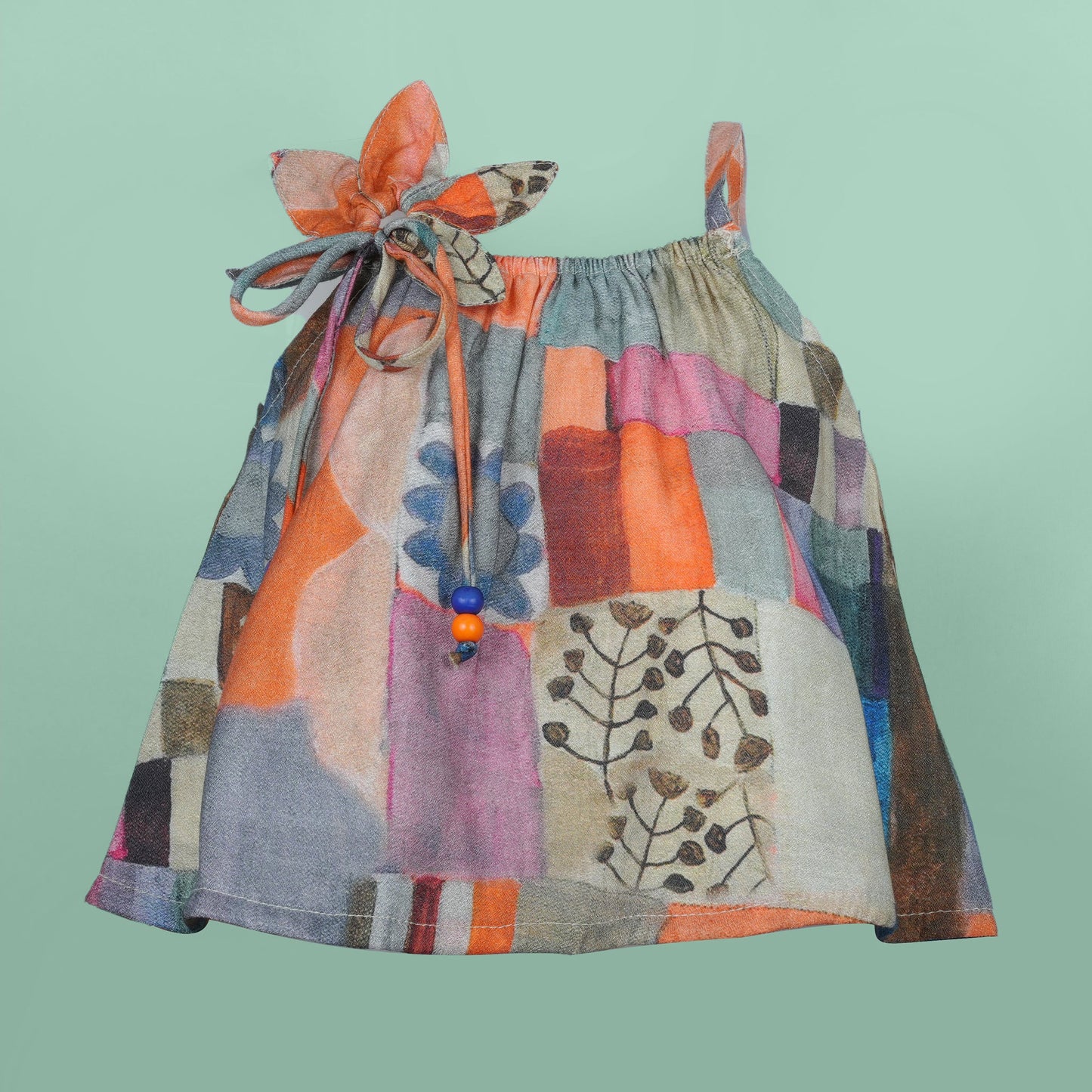 DW Girl's Multi-Color Applique Square Neck Shorts Set