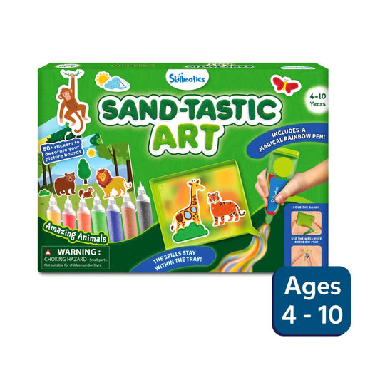 Skillmatics Child Safe Sand Art – Animal-Themed Craft Kit with 50+ Colorful Stickers, Creative DIY Supplies for Kids Ages 4–10, Multicolor
