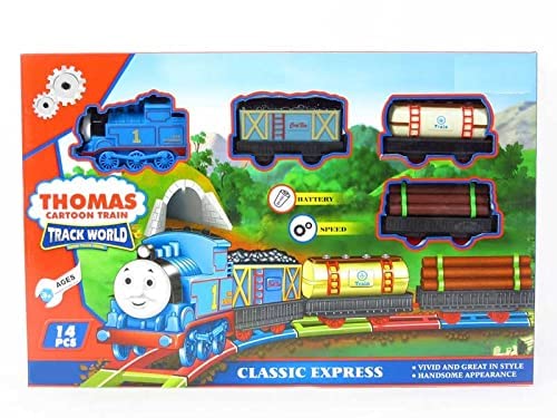 Thomas Cartoon Train Combination Track 14 Pcs Toy Train Set for Kids for Playing Indoor Games (Multi Color) (14 pcs)