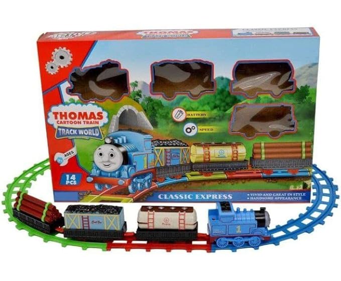 Thomas Cartoon Train Combination Track 14 Pcs Toy Train Set for Kids for Playing Indoor Games (Multi Color) (14 pcs)
