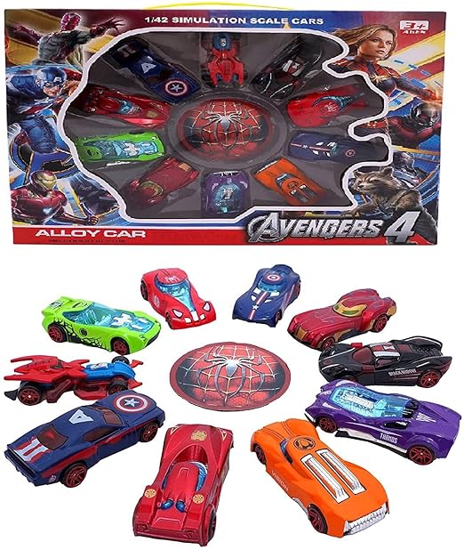 Avengers Metal Die Cast Character Car Push and Go Mini Cars for Kids Pack of 10