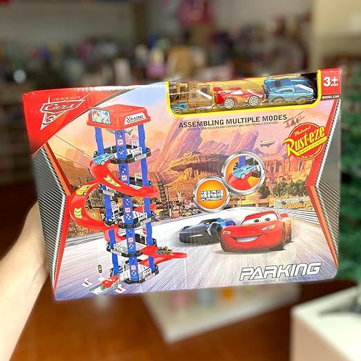 4 Floor Parking Set with Elevator Traffic Signs and Car Develops Manual Abilities for Toddlers Age 3 and up(3 mini Cars)