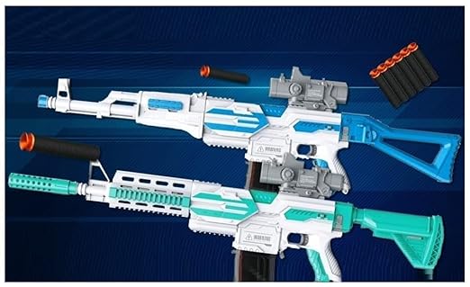 AK47 Electric Burst Gun Toy Assault Rifle Model with See Through Scope Motorized Storm Shooting Carbine Foam Dart Gun Toy (Assorted Color)
