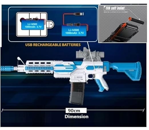 AK47 Electric Burst Gun Toy Assault Rifle Model with See Through Scope Motorized Storm Shooting Carbine Foam Dart Gun Toy (Assorted Color)