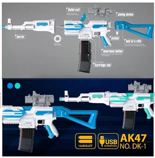 AK47 Electric Burst Gun Toy Assault Rifle Model with See Through Scope Motorized Storm Shooting Carbine Foam Dart Gun Toy (Assorted Color)