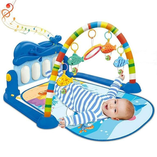 Baby Gym Piano Play Mat for Babies Baby Play MatPlay mats for Kids Baby CarpetPlay mat Crawling Baby with Hanging Rattles Toys (Blue-Multi Baby Gym Piano)