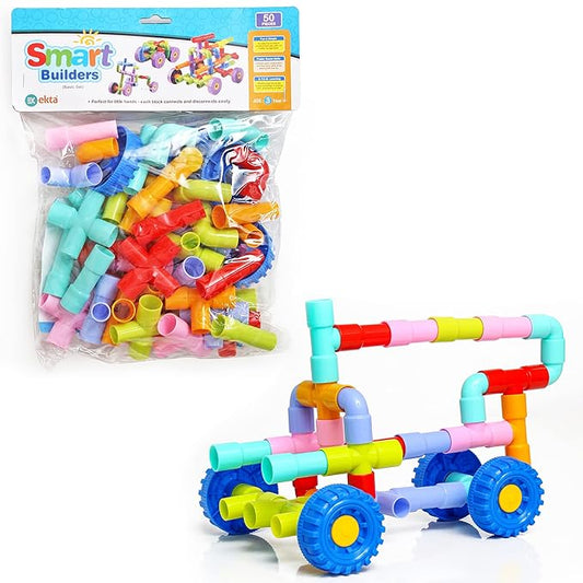 EKTA Smart Builders Building Blocks Basic Set Building Blocks for Kids Block Game for Kids (Multicolor Big Size) - 50 Pieces