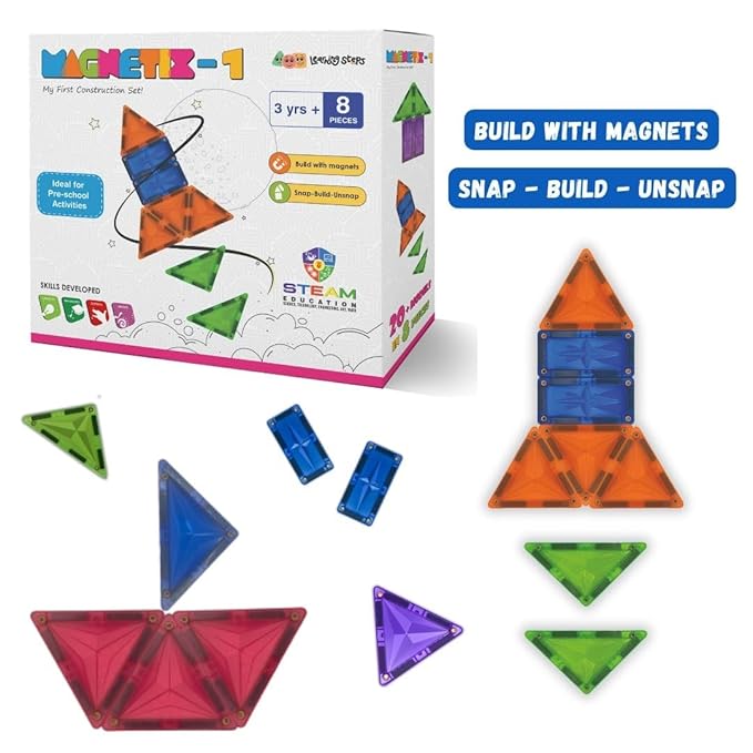 Ignite Creativity with Magnetix-1 – 8-Piece Magnetic Building Set for Ages 3+ | Build 20+ Models, Boost Cognitive Skills & Imaginative Play