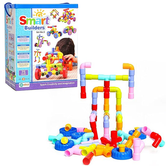 EKTA Smart Builders Building Blocks Set-3 Building Blocks for Kids Block Game for Kids (Multicolor Big Size) - 75 Pieces