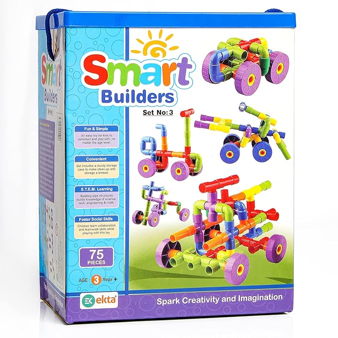 EKTA Smart Builders Building Blocks Set-3 Building Blocks for Kids Block Game for Kids (Multicolor Big Size) - 75 Pieces