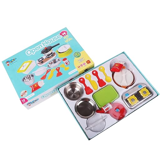 Made-in-India Kids' Kitchen Set – Elegant Brown Finish | Safe & Fun Cooking Toy with Pot, Pan, Spatula & More | Promotes Sharing & Teamwork