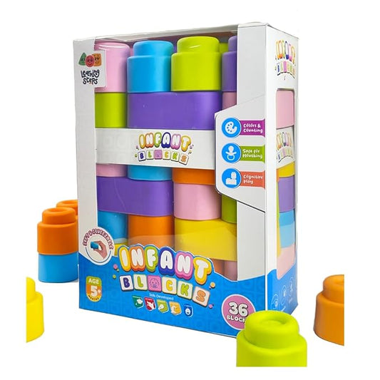 Learning Steps - Infant Blocks-4 Montessori Toys for Babies Early Development Soft Building Blocks Block Sets Colors and Counting Premium Blocks Stack Toy Toddler Block Toys 36 Pieces