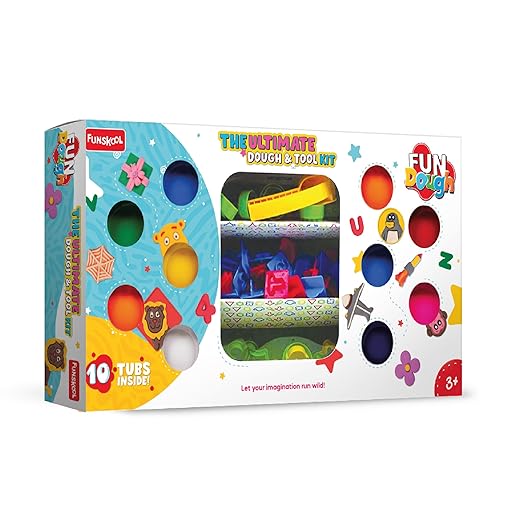 Fundough Funskool Playset Ultimate Dough and Tool Kit enhances Creativity and Imagination Make Various Shapes Patterns and Characters Multicolour Dough Toy Shaping Sculpting 3 Years