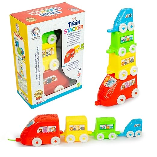 Ratna's 3-in-1 Stacker Train Toy for Toddlers – Pull Along, Nesting & Stacking Fun (1+ Years)