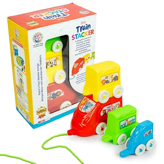 Ratna's 3-in-1 Stacker Train Toy for Toddlers – Pull Along, Nesting & Stacking Fun (1+ Years)