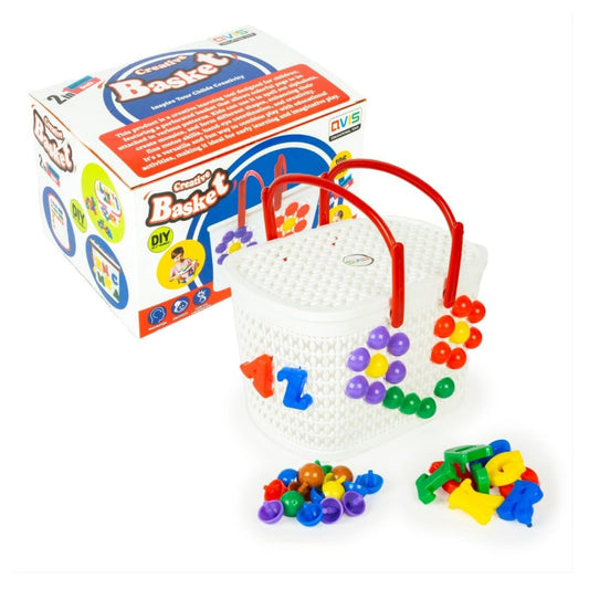 RATNA'S Creative Basket with Colorful Pegs & Alphabets to Create Various Designs & Patterns Educational DIY Kit for Kids 4 Years