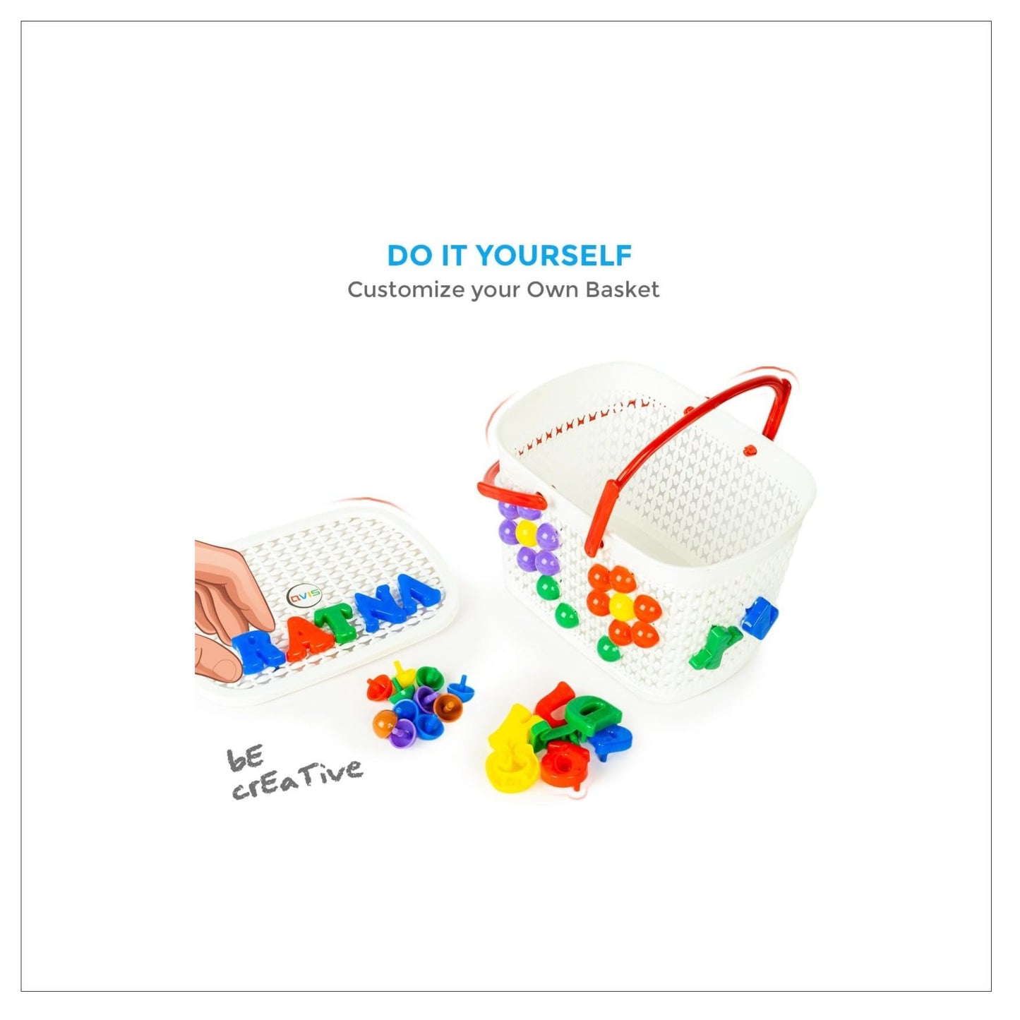 RATNA'S Creative Basket with Colorful Pegs & Alphabets to Create Various Designs & Patterns Educational DIY Kit for Kids 4 Years