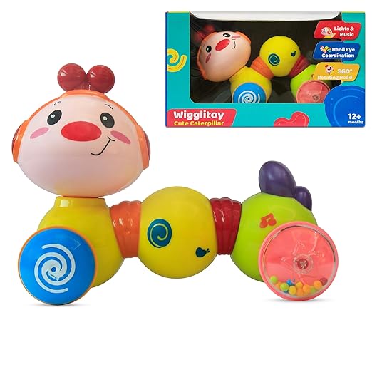 innovitoy Wigglitoy Caterpillar Press & Go Toy Musical Baby Toys 6 to 12 Months Light Up Head Inchworm Infant Toys Baby Crawling & Educational Toys for 1 Year Old Boys & Girls (Caterpillar)