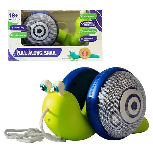 innovitoy Pull Along Snail Baby Toys 6-12 Months String Attached Wiggle Motion Toy Encourages Walking Toy with Music Light Rope BPA Free Toddler Toys Gift Set - Made in India (Blue Green)