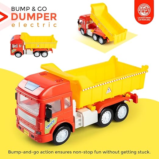 RATNA'S Electronic Dumper Truck Toy Self-Moving with Lights and Sounds 29 cm Big Size Plastic Construction Toy Vehicle for Kids to Play