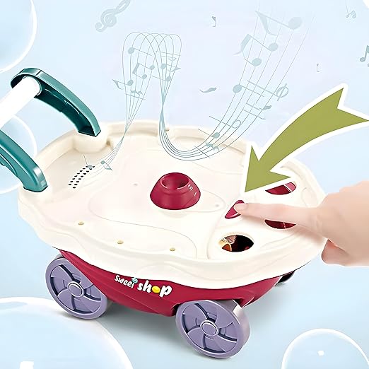 LUMO BRILLIANT TOYS Pretend Play Toys Home Candy Cart Toys for Kids Ice Cream Candy Toy Cart Play Set with Music and Lights for Kids 30 Pcs Multicolor