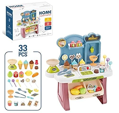 Mini Super Market  - 33 Pieces with food shop & icecream shop with Sound Effect for Kids