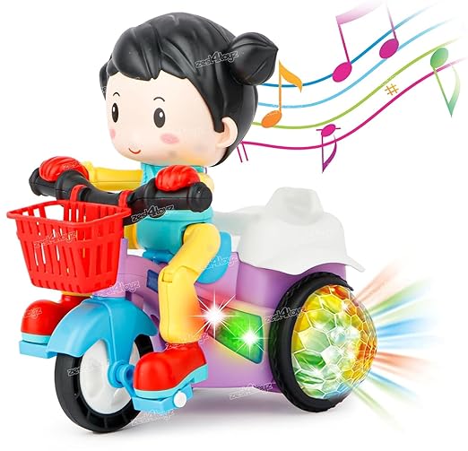 Musical Toy for Kids 360 Degree Rotating Stunt Tricycle Dancing Doll Bump and Go with 4D Lights Dancing Sound Toy Battery Operated Toys for 1 Year Old Kids Boys Girls Multicolor