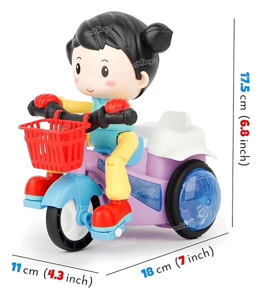 Musical Toy for Kids 360 Degree Rotating Stunt Tricycle Dancing Doll Bump and Go with 4D Lights Dancing Sound Toy Battery Operated Toys for 1 Year Old Kids Boys Girls Multicolor