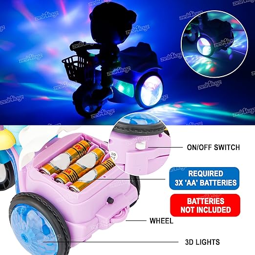 Musical Toy for Kids 360 Degree Rotating Stunt Tricycle Dancing Doll Bump and Go with 4D Lights Dancing Sound Toy Battery Operated Toys for 1 Year Old Kids Boys Girls Multicolor