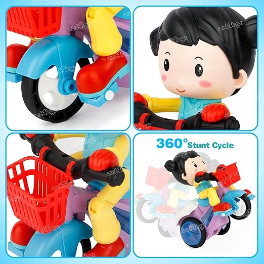 Musical Toy for Kids 360 Degree Rotating Stunt Tricycle Dancing Doll Bump and Go with 4D Lights Dancing Sound Toy Battery Operated Toys for 1 Year Old Kids Boys Girls Multicolor
