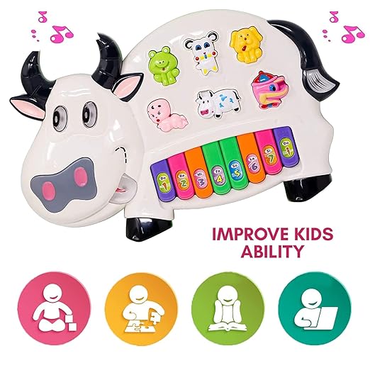 Best Kids Baby's Musical Piano Toys - with 3 Modes Animal Sounds Flashing Light & Sound for Kid Early Development Musical Toy (Cow Piano)