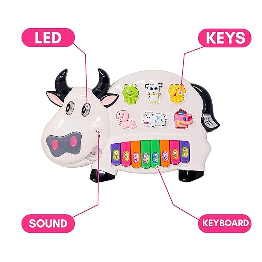 Best Kids Baby's Musical Piano Toys - with 3 Modes Animal Sounds Flashing Light & Sound for Kid Early Development Musical Toy (Cow Piano)