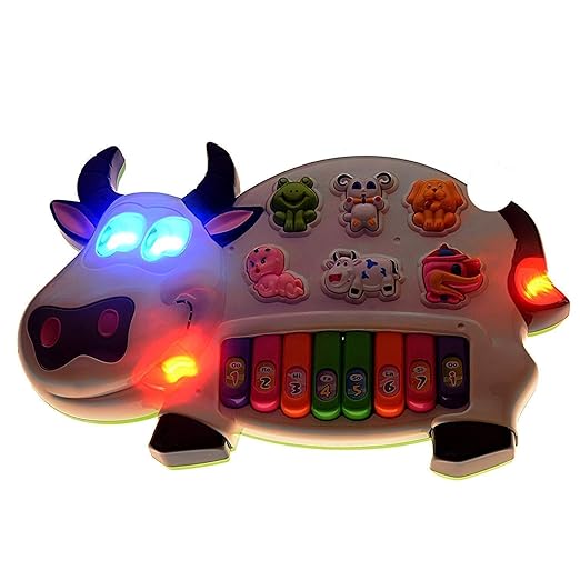 Best Kids Baby's Musical Piano Toys - with 3 Modes Animal Sounds Flashing Light & Sound for Kid Early Development Musical Toy (Cow Piano)