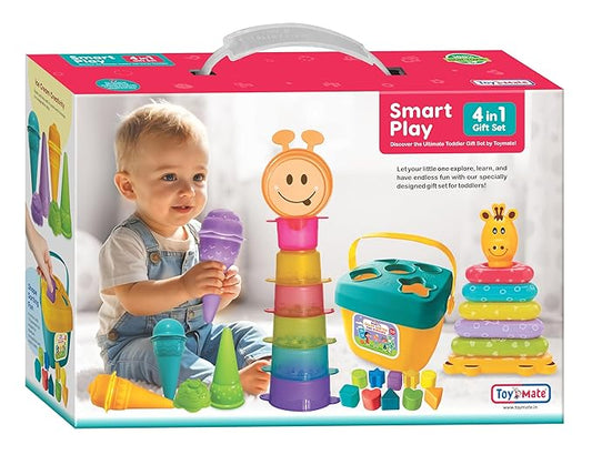 Toymate Smart Play 4-in-1 Toddler Gift Set – Stacking Cups, Shape Sorter, Ice Cream & Giraffe Tower