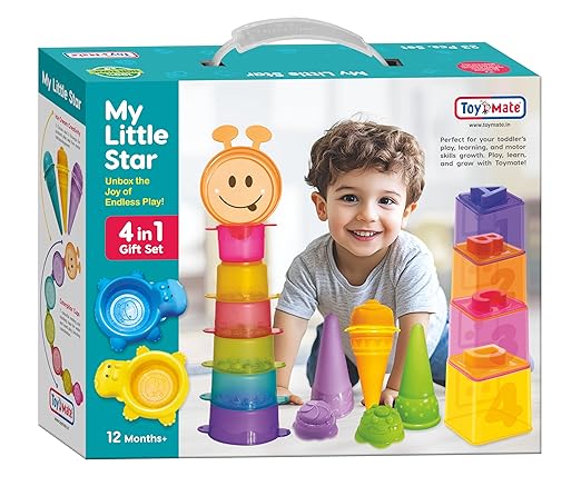 Toymate My Little Star 4-in-1 Toddler Set – Bath Toys, Stacking Cups & Sorting Blocks – Ages 12+
